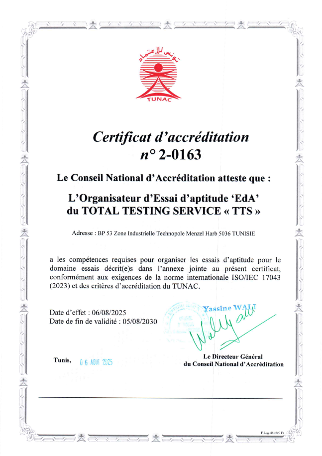 Accréditation des essais d'aptitude